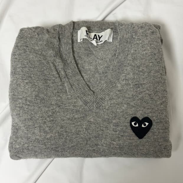 꼼데가르송 브이넥 니트 그레이 XL