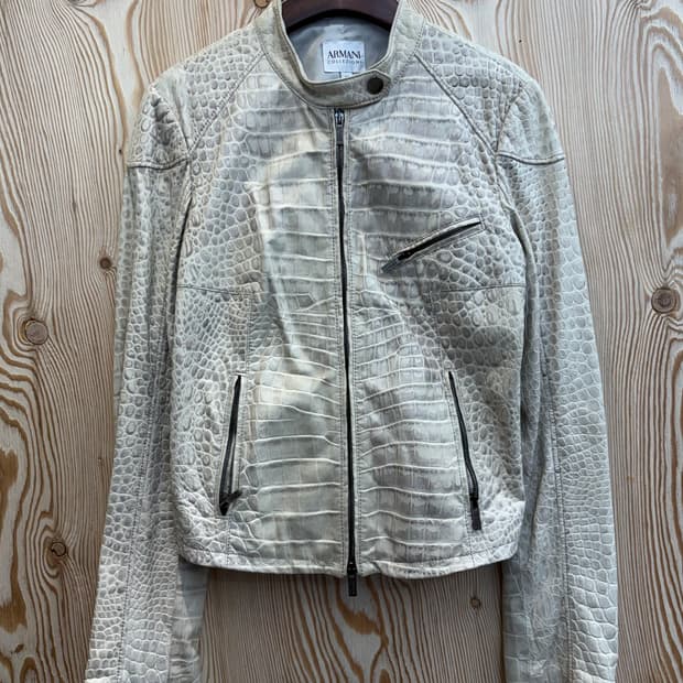 아르마니 콜레지오니 램스킨 크로커다일 엠보싱 레더 자켓