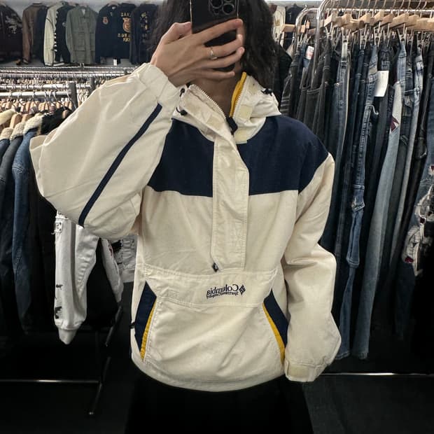 S)콜롬비아 고프코어 배색 하프집업 패딩 바람막이