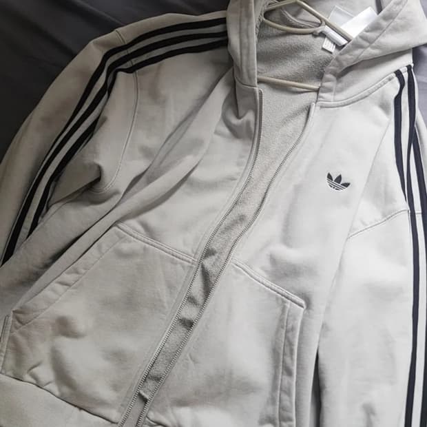 아디다스 삼선 후드집업 그레이 XL
