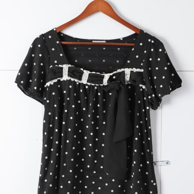 교환) 리즈리사 엑시즈팜 도트 탑 블라우스 셔츠 짜잔씨 히메갸루 라떼갸루