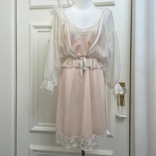 white&coral lovely slip set