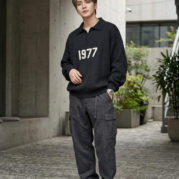 에센셜 피어오브갓 1977 니트 폴로 차콜