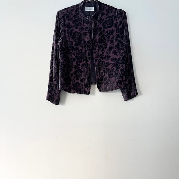 Flower velvet open cardigan / purple