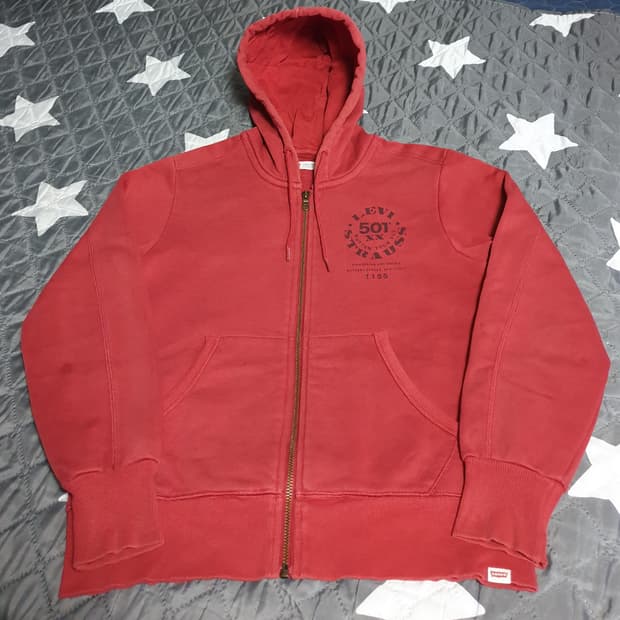 리바이스 워싱 클래식 501 기모 후드집업 빈티지레드 (S)