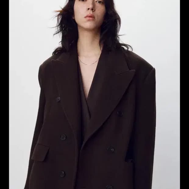 (거의 새상품) 토니웩 텍스쳐 울 앤 캐시미어 더블코트 다크브라운 s