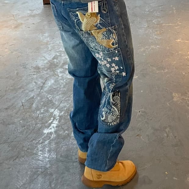 카라쿠리 자수 오리엔탈 데님 팬츠 H1552