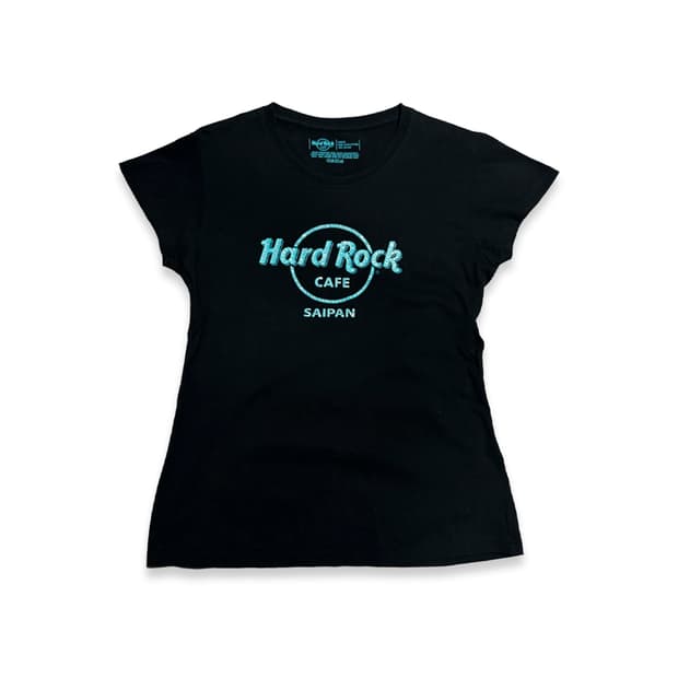하드락(Hard Rock) 블랙컬러 사이판 큐빅 프린트 코튼 반팔