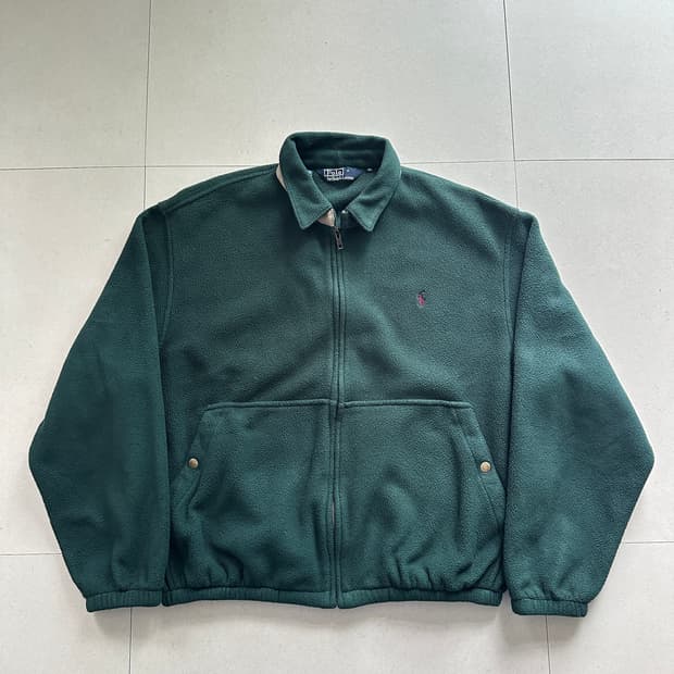 90s 폴로 랄프로렌 플리스 그린 블루종 헤링턴 집업 자켓 XL