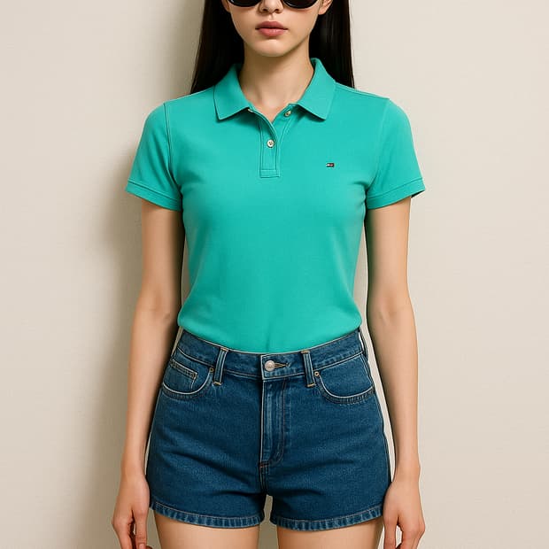 타미힐피거. 여자 민트 슬림핏 폴로셔츠_M