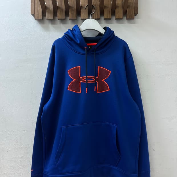 일본빈티지 Under Armour 언더아머 블루 빅로고 후드티셔츠