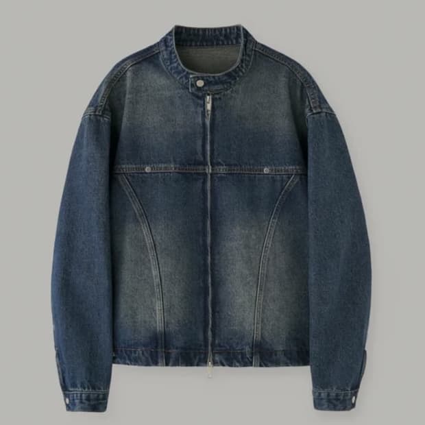드로잉 워싱 데님 레이서 자켓_Middle Blue