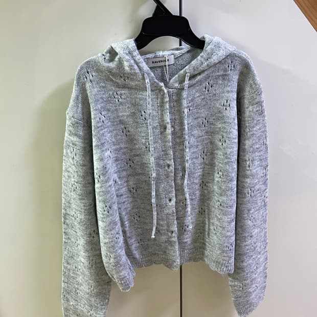 레이버러스 아일렛 펀칭 후드 니트 가디건