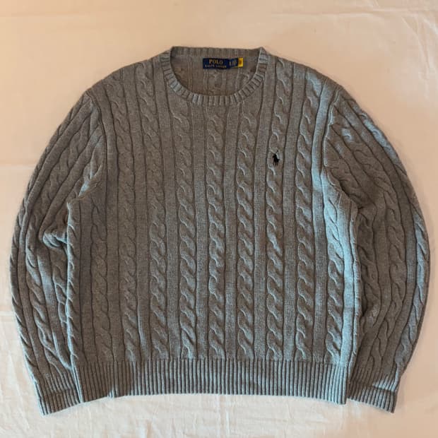 큐알택) 폴로 랄프로렌 꽈배기 케이블 니트 그레이