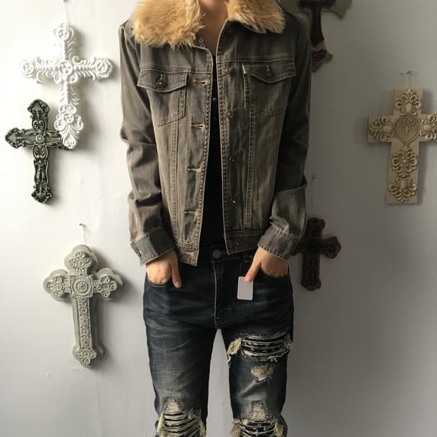Fake fur trimming trucker jacket