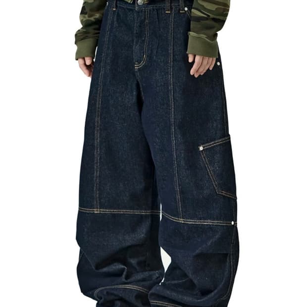 [새상품] 밈더워드로브 더블 레이어드 데님팬츠 인디고 S