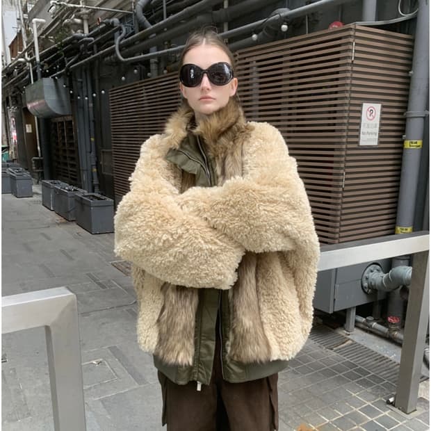 오버핏 리버시블 양털 뽀글이 항공 퍼 투웨이 점퍼