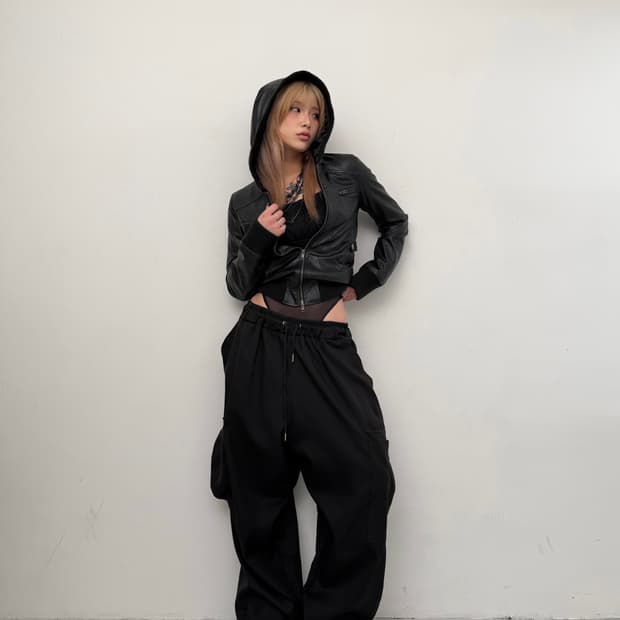 블랙 와이드 카고 팬츠 