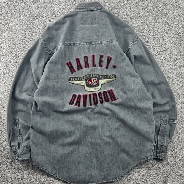 할리데이비슨 95주년 윙즈 그레이 포켓 셔츠 ( M추정 ) / 11588