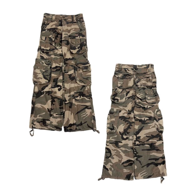 멀티포켓 Y2K 카모 탄창 와이드 빈티지 카고팬츠