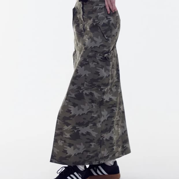 오디너리홀리데이 카모 카고 롱 스커트 m