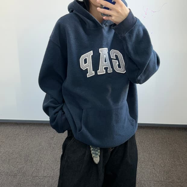 Gap 갭 그레이 로고 네이비 후리스 후드티 