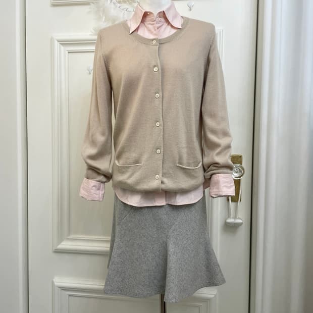 beige pocket basic cardigan&pink basic s