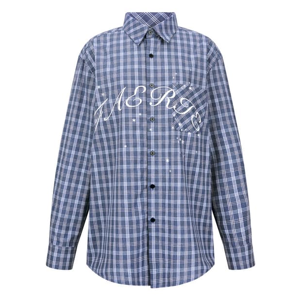 샵페어리 블루 체크 아카데미 셔츠