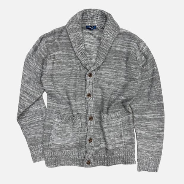 grey showl knit cardigan