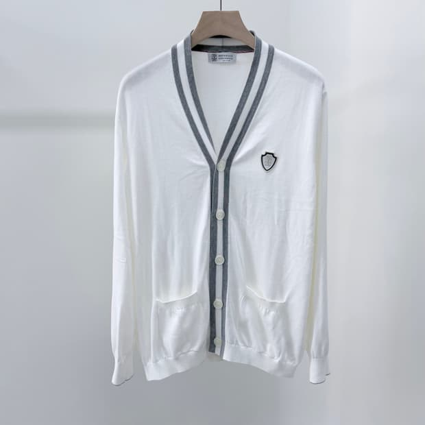 [S+급/L] 브루넬로 쿠치넬리 코튼 로고 가디건 화이트