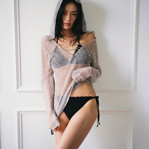 NONERD 노너드 네트 후드티 베이지 스트랩비치웨어시스루그물니트롱슬리브