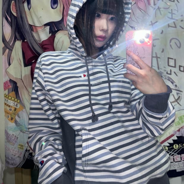 챔피온 소라 스트라이프 기모 후드