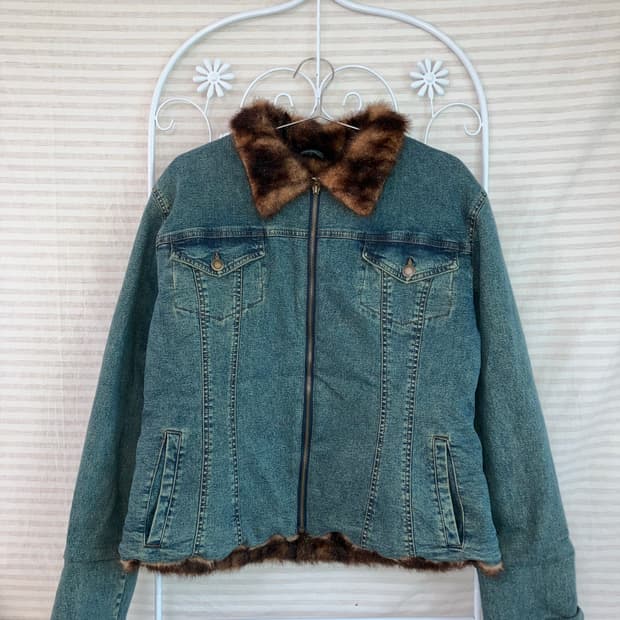 jpn vintage 안감 퍼 청자켓 y2k 스트릿 갸루 펑키