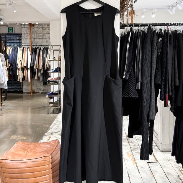 꼼데가르송 robe de chambre 블랙 울 슬리브리스 롱 원피스