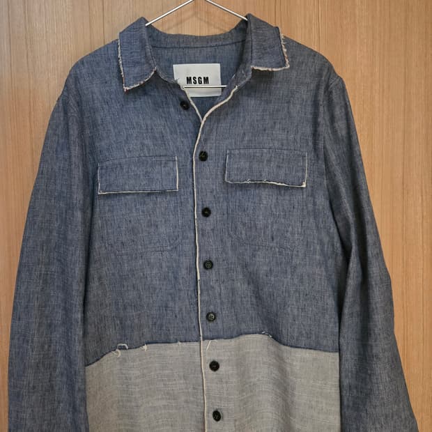 [MSGM MILANO] 투톤 디스트레스드 데님 셔츠 자켓