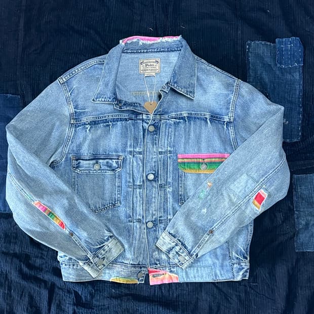 폴로 랄프로렌 렌턴 디스트레스드 리페어 패치워크 데님 트러커 자켓 L