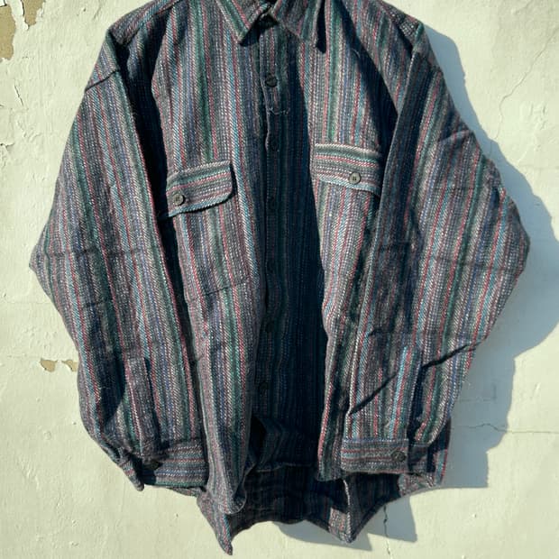 [XL] 90s 시에라퍼시픽 스트라이프 체크 울 셔츠 자켓