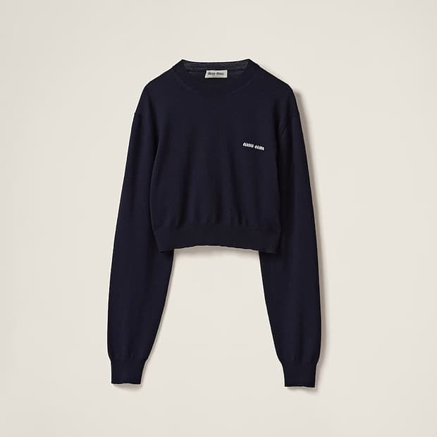 미우미우 네이비 크롭 울 스웨터