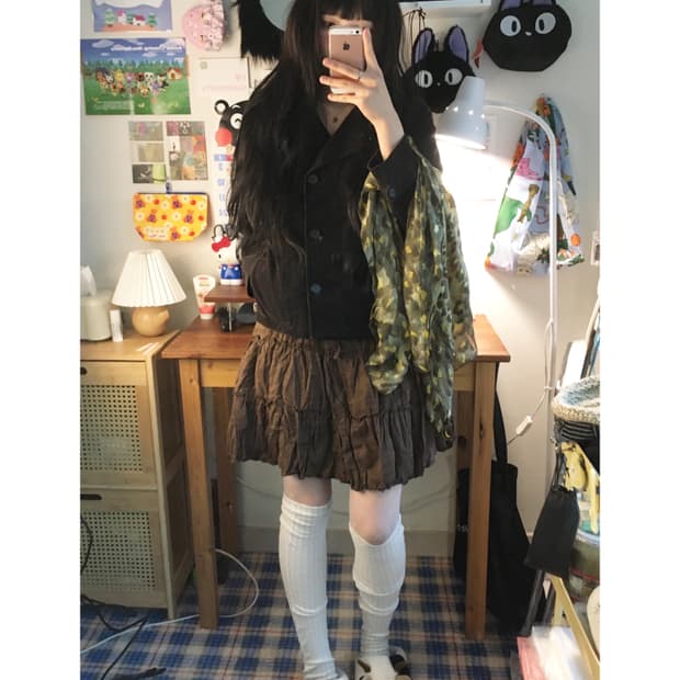 vintage bohemian volume skirt brown