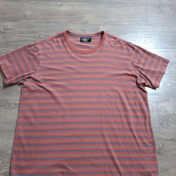 2XL RRL 인디고 스트라이프 반팔 티셔츠