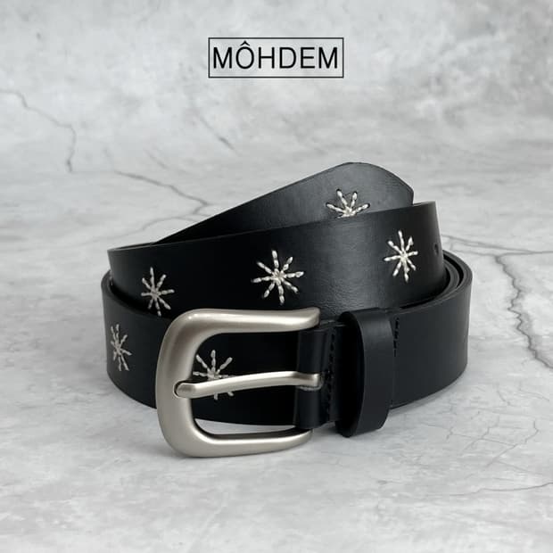 [Unisex] 플라워 자수 가죽벨트