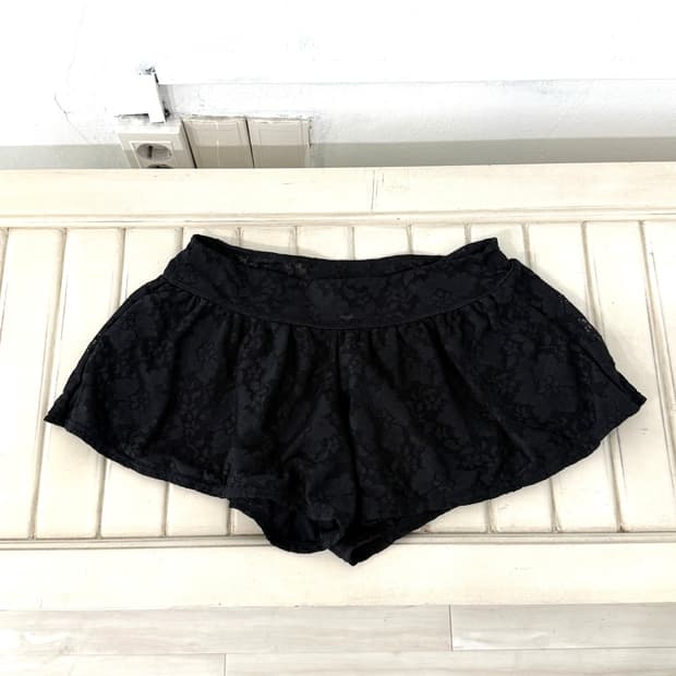 Black Floral Textured Mesh Shorts