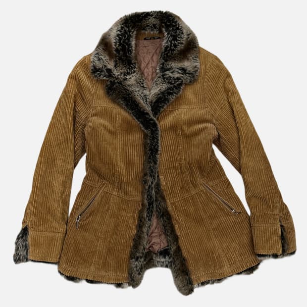 brown corduroy fur jacket