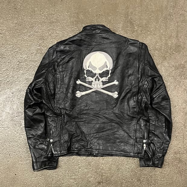 90s 핫레더 스컬 싱글 라이더 자켓 (105)