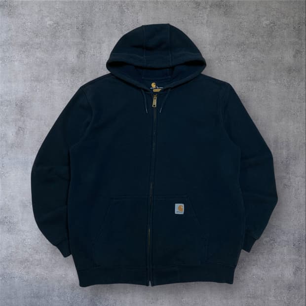 칼하트 박스 패치 로고 네이비 후드 집업
