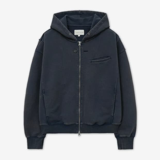 인템포무드 버튼홀 워싱 후드 집업 네이비