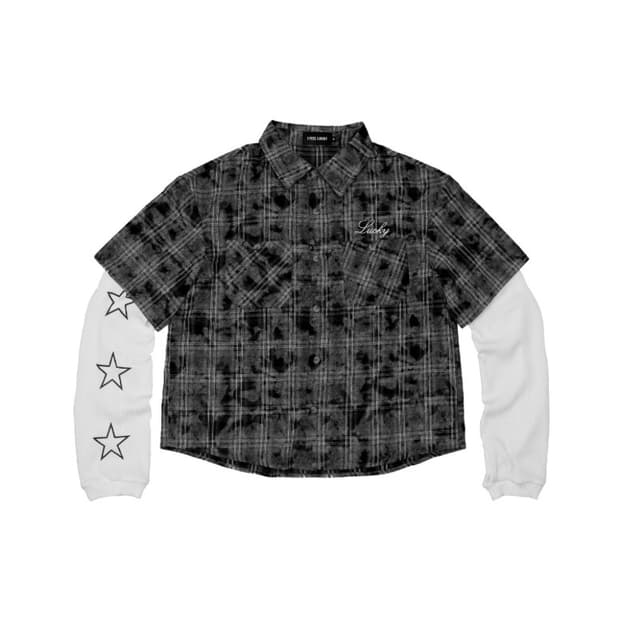 아이필럭키 더블 레이어드 와플 체크셔츠 블랙 L