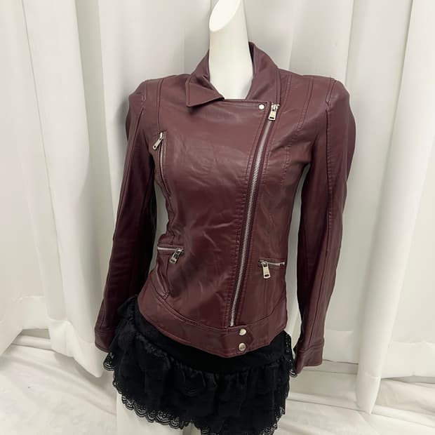 버건디 레더 자켓