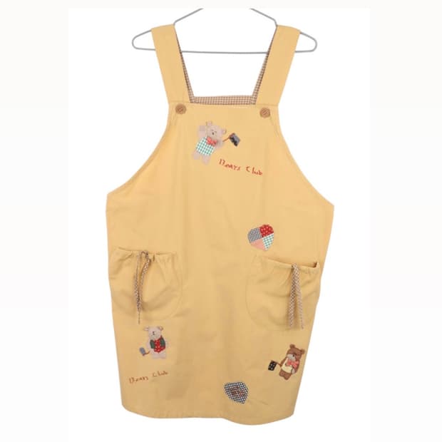 빈티지 곰돌이 자수 노란색 멜빵 원피스