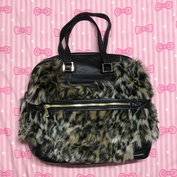 요지야마모토 가죽 퍼 갸루 토트백 레오파드 오네 갸루가방